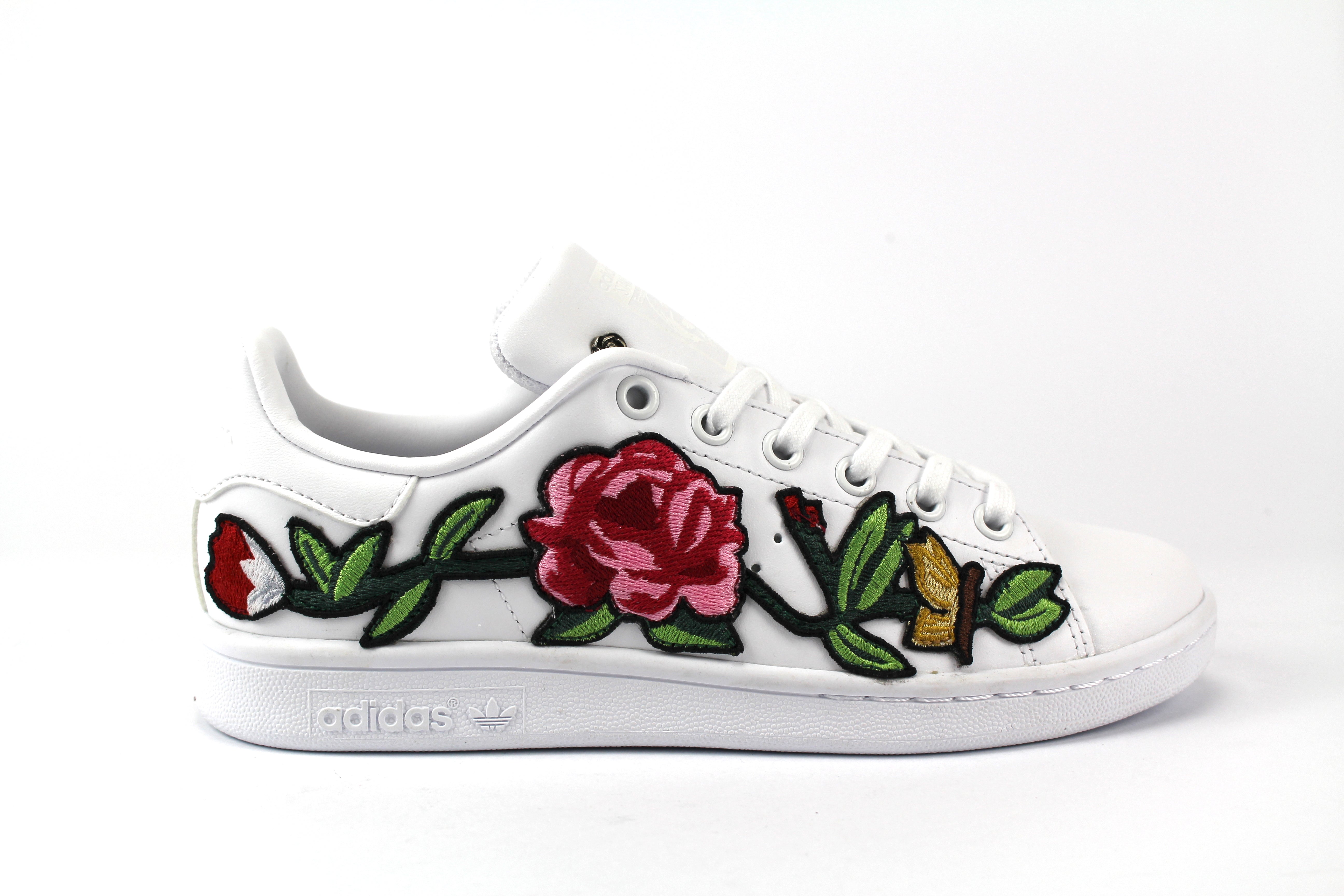 Adidas Stan Smith Total White & Ricamo Rosa