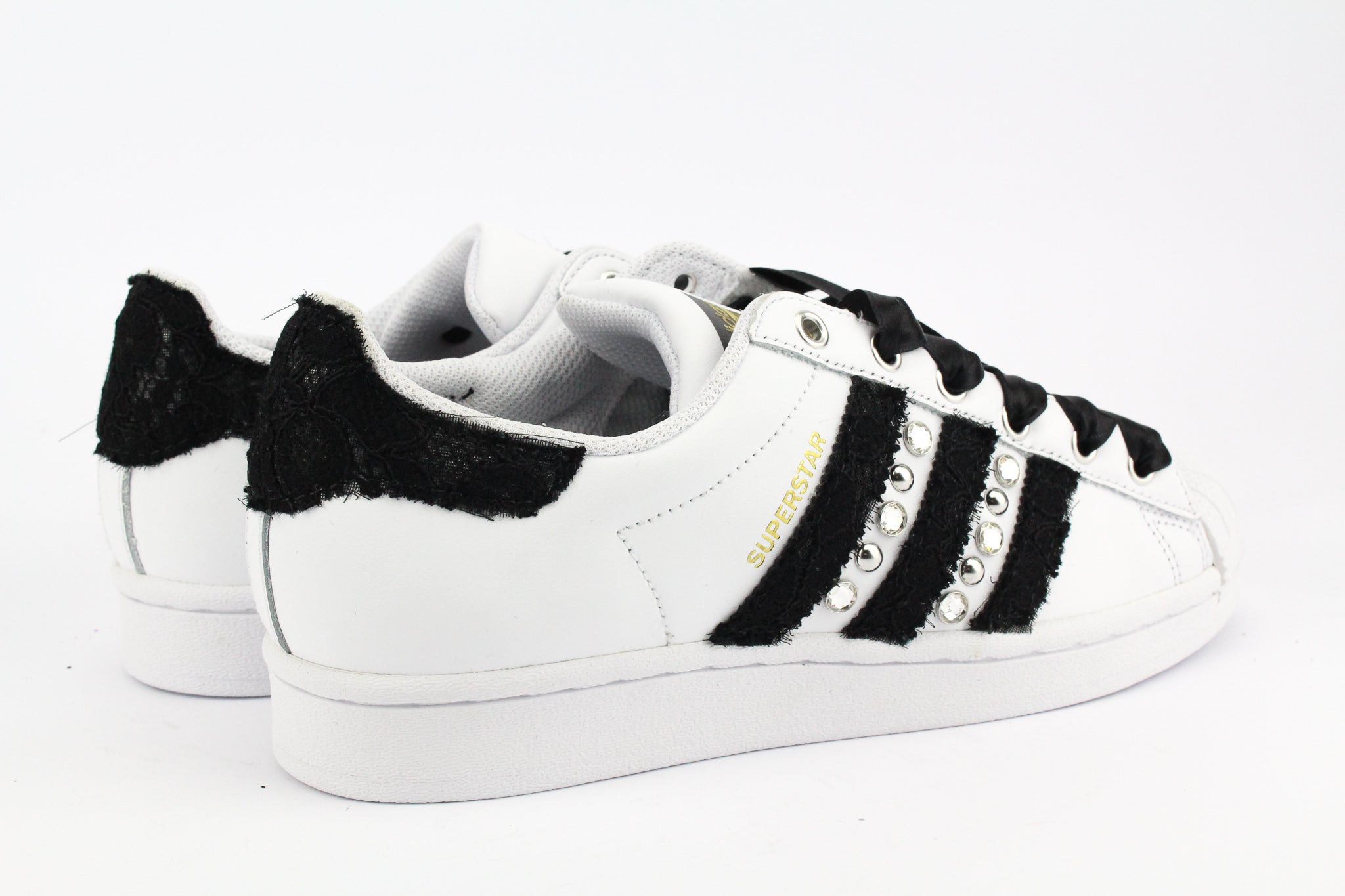 Adidas Superstar Black Pizzo Strass & Lacci Raso