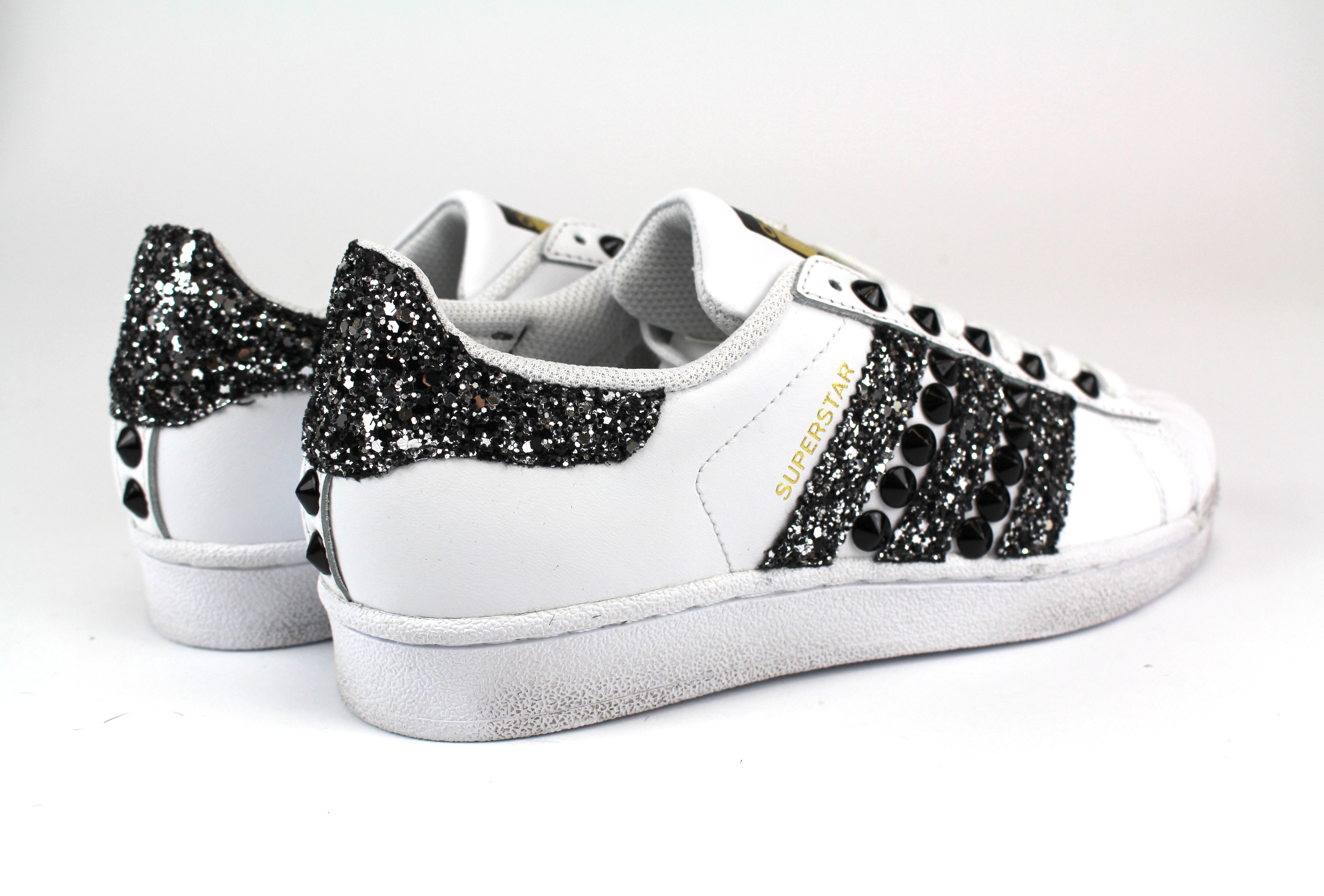 Adidas Superstar Black Silver Glitter & Black Borchie