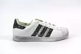 Adidas Superstar Black Silver Glitter & Borchie