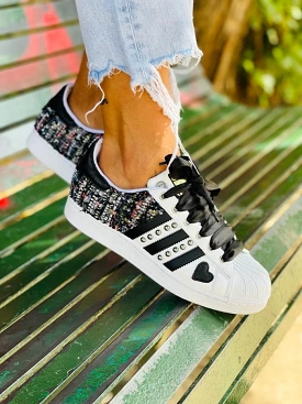 Adidas Superstar Black Tweed Glitter & Borchie