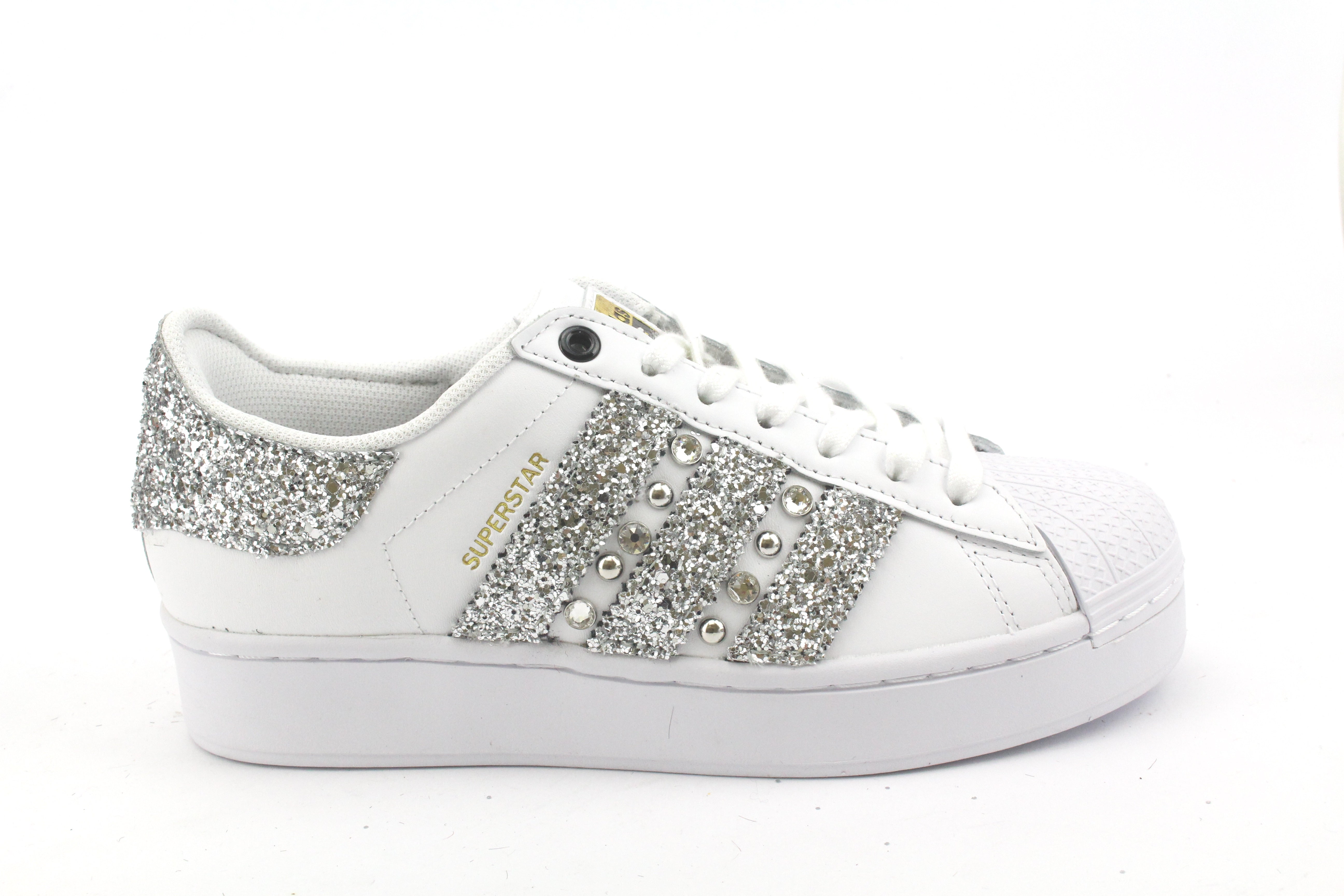 Adidas Superstar Bold Glitter Silver Strass & Borchie