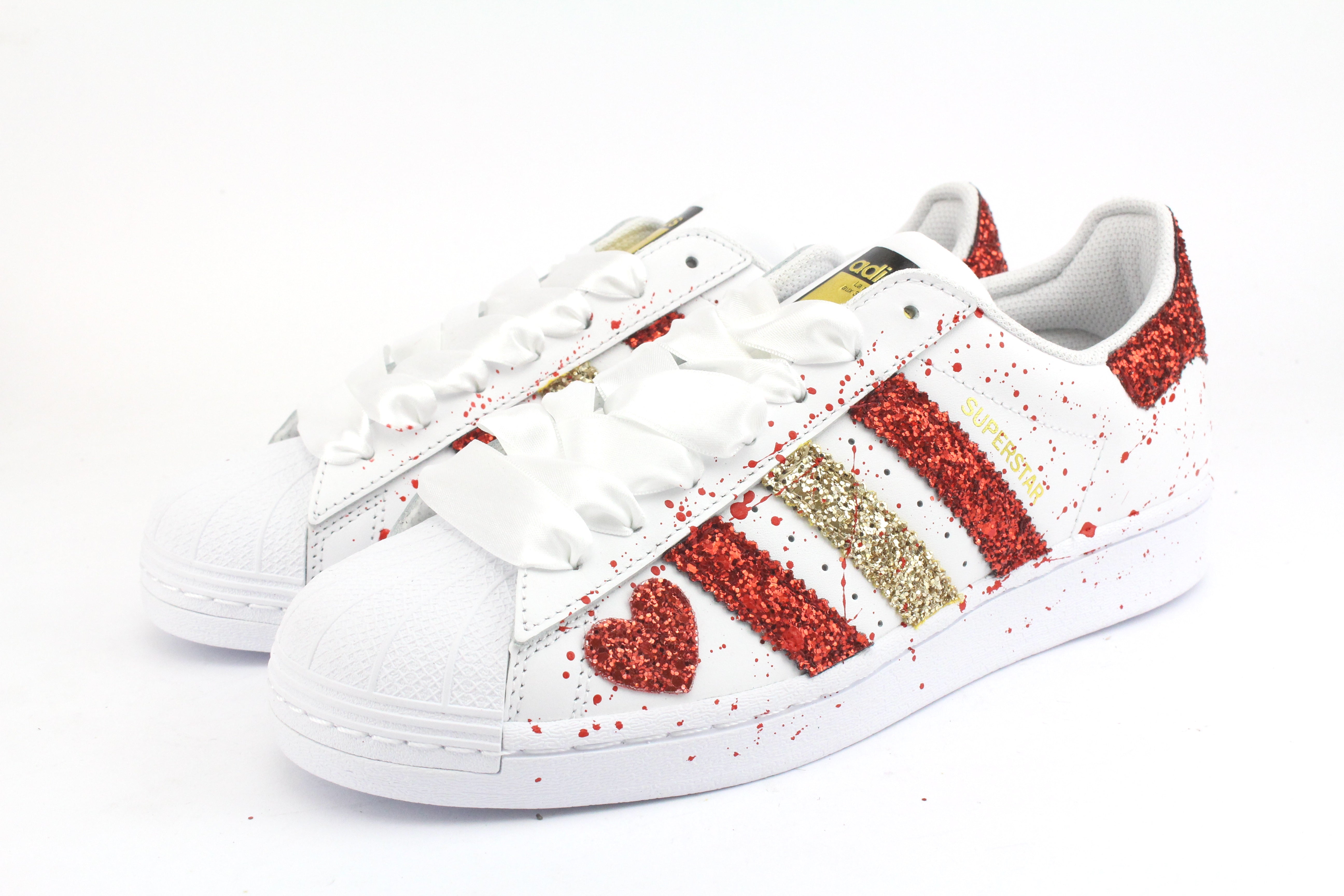 Adidas Superstar Gold Red Glitter & Vernice e cuore