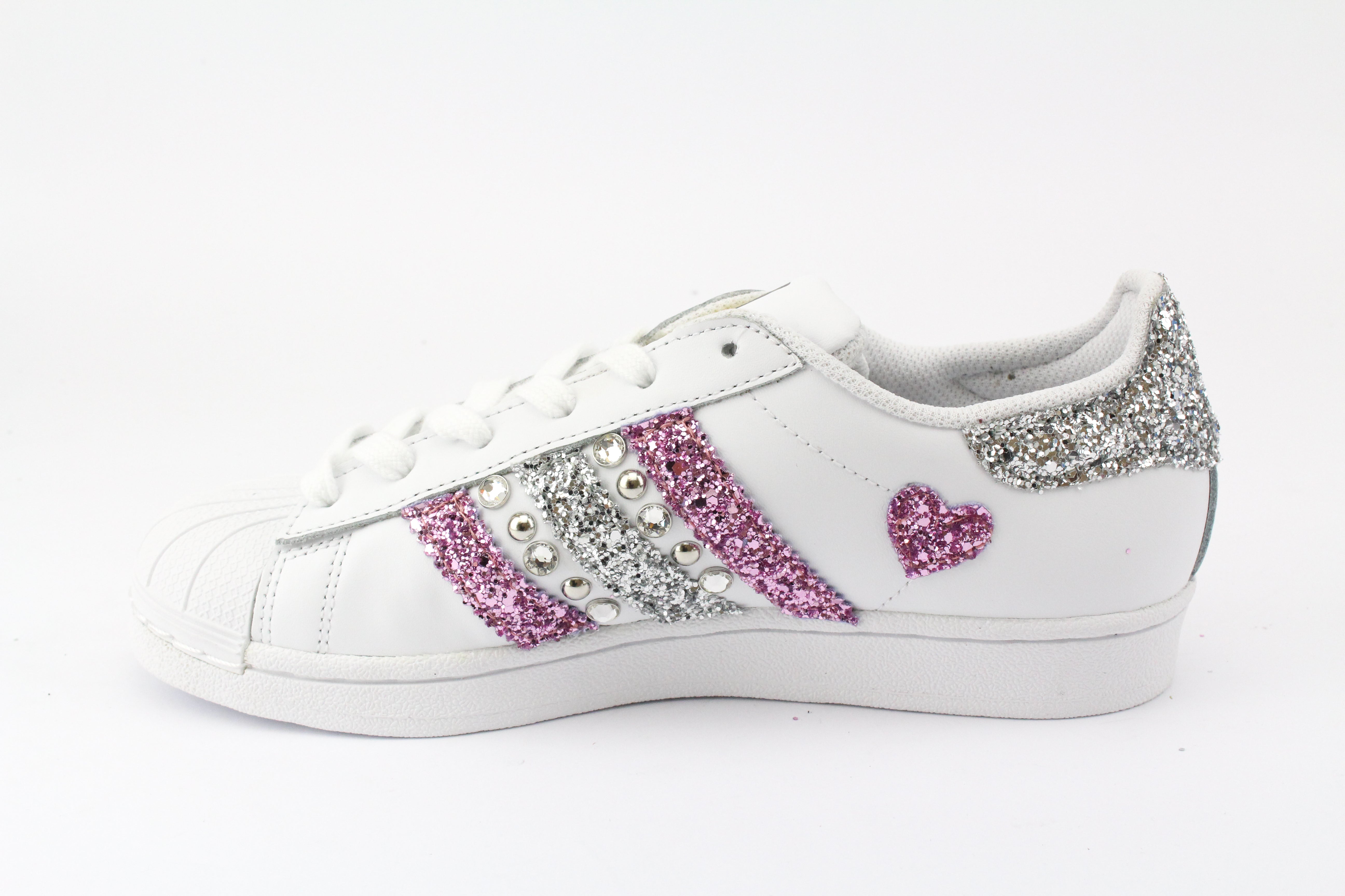 Adidas Superstar Pink Silver Glitter Cuori & Strass