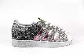 Adidas Superstar Pink Total Glitter Black & Silver