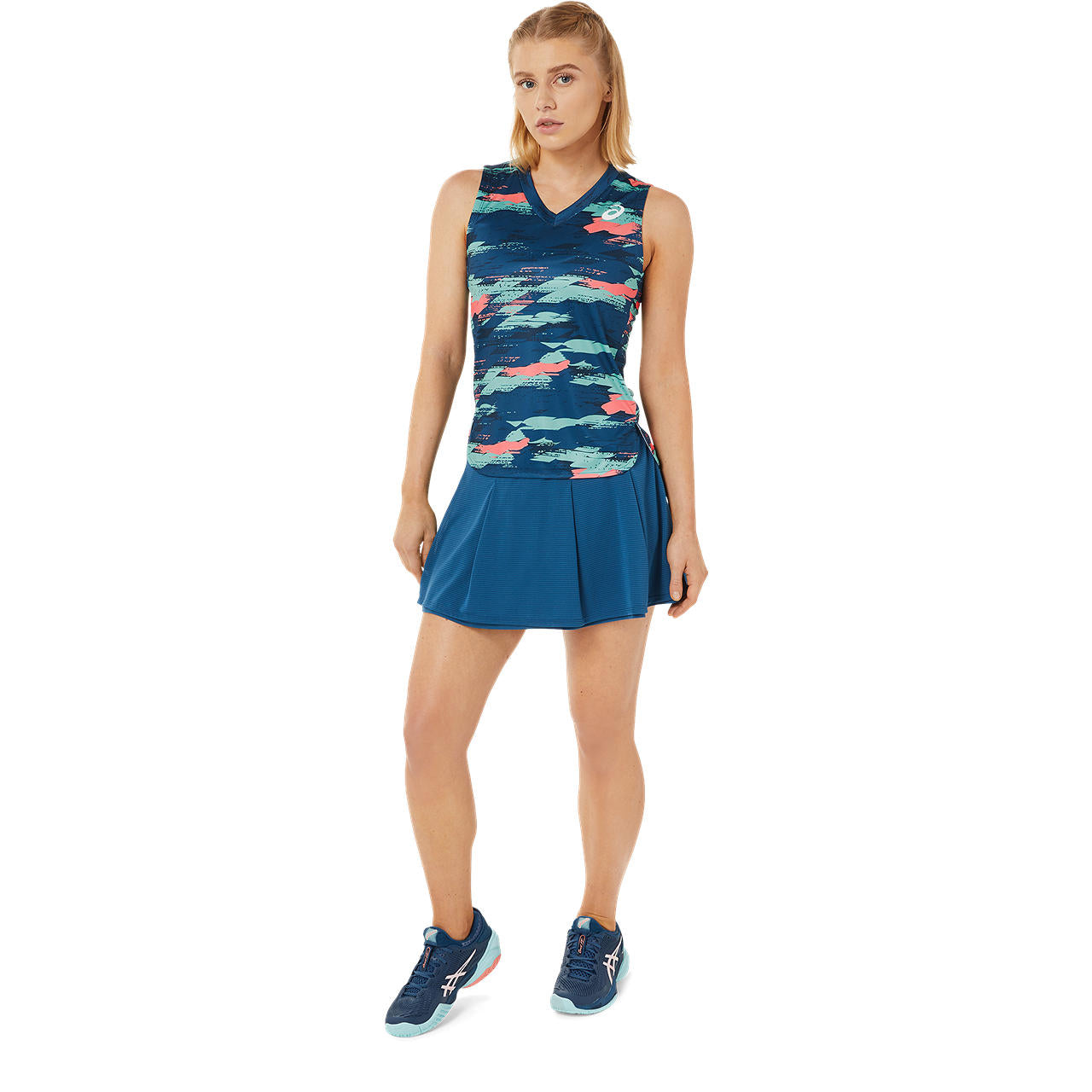 Asics Tank Top Match Graphic Dames Indigo Blauw