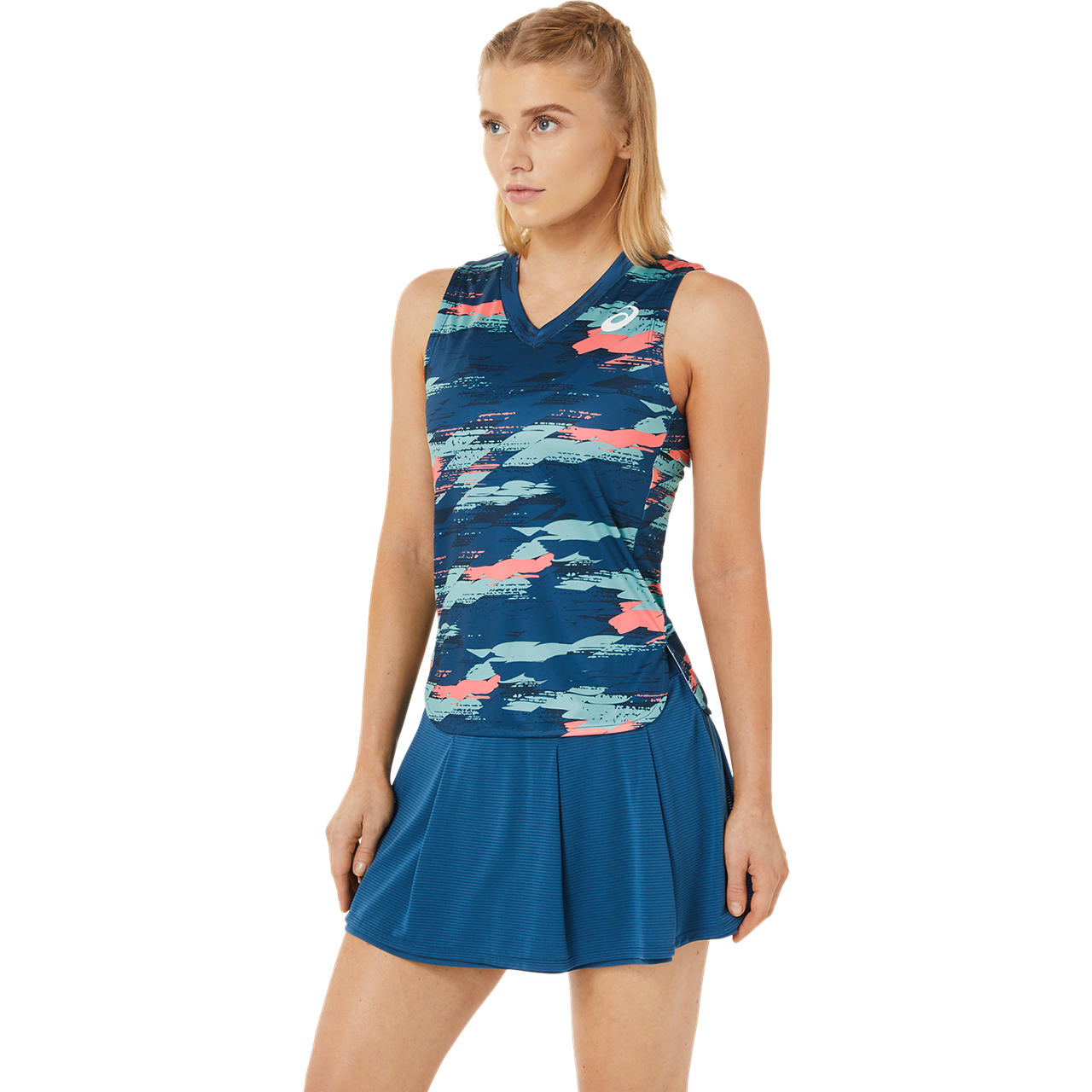 Asics Tank Top Match Graphic Dames Indigo Blauw