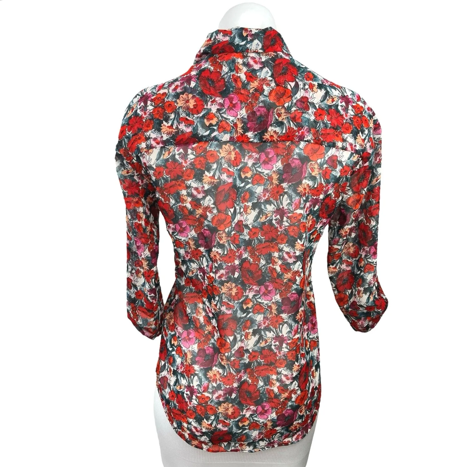 Asos Red Black Floral Print V-Neck 3/4 Sleeve Career Office Shirt Blouse Top 2