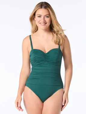  Coco Reef Charisma Pleated Bra Sized Underwire Bandeau One Piece Swimsuit - Solids     