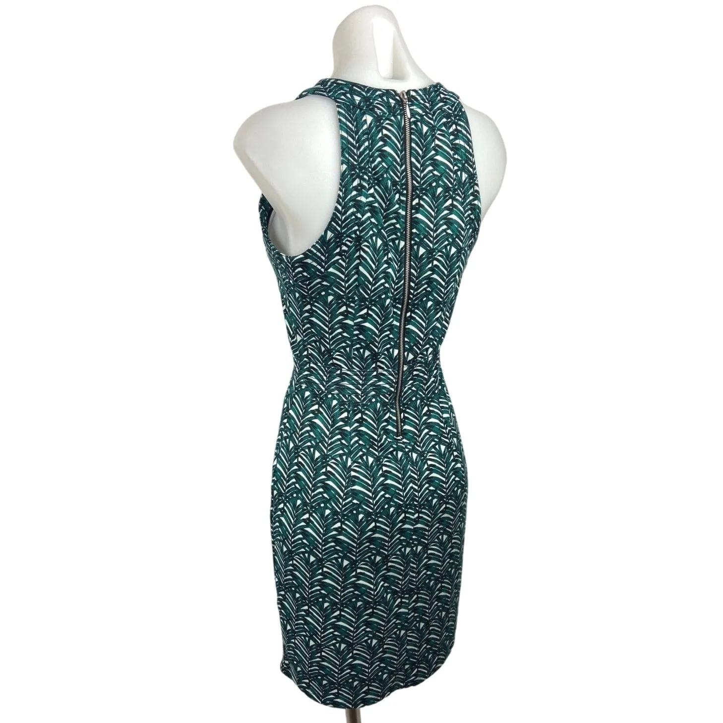 H&M Green Palm Leaf Print Sleeveless Crewneck Mini Career Office Sheath Dress S