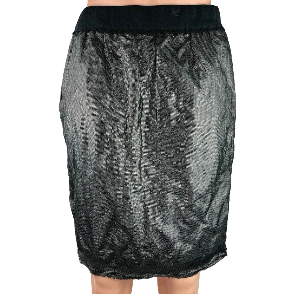 Lanvin Black Metallic Knee Length Elastic Waist Straight Pencil Office Skirt L