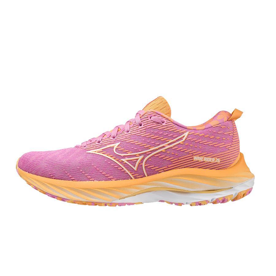 Mizuno Wave Rider 26 Rosa Naranja + Mochila cuerdas ROXY