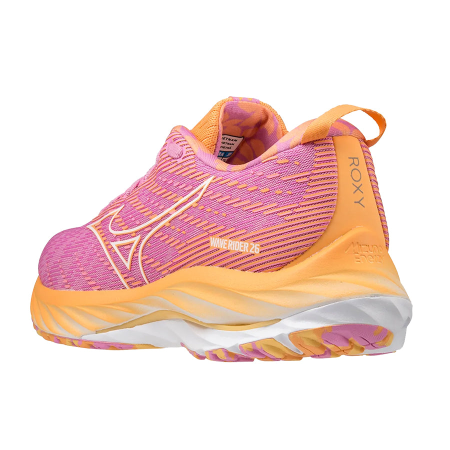 Mizuno Wave Rider 26 Rosa Naranja + Mochila cuerdas ROXY