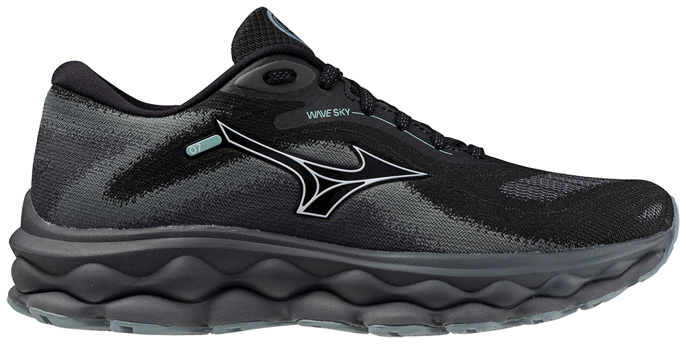 Mizuno Wave Sky 7 (D Width) - Black/White/Turbulence (Womens)