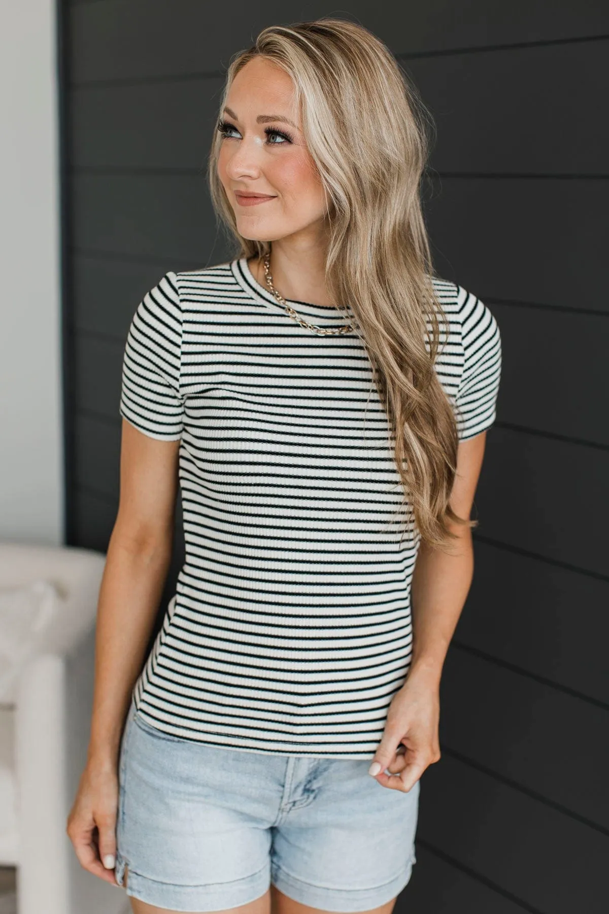 On The Other Side Striped Top- Ivory & Black