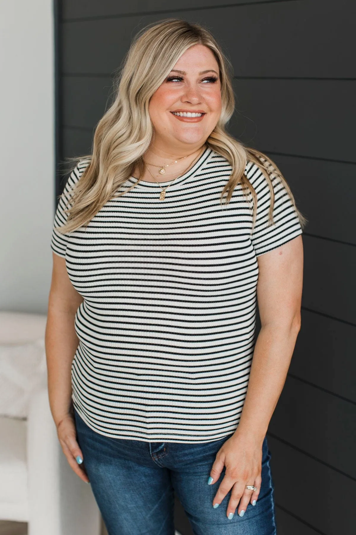 On The Other Side Striped Top- Ivory & Black