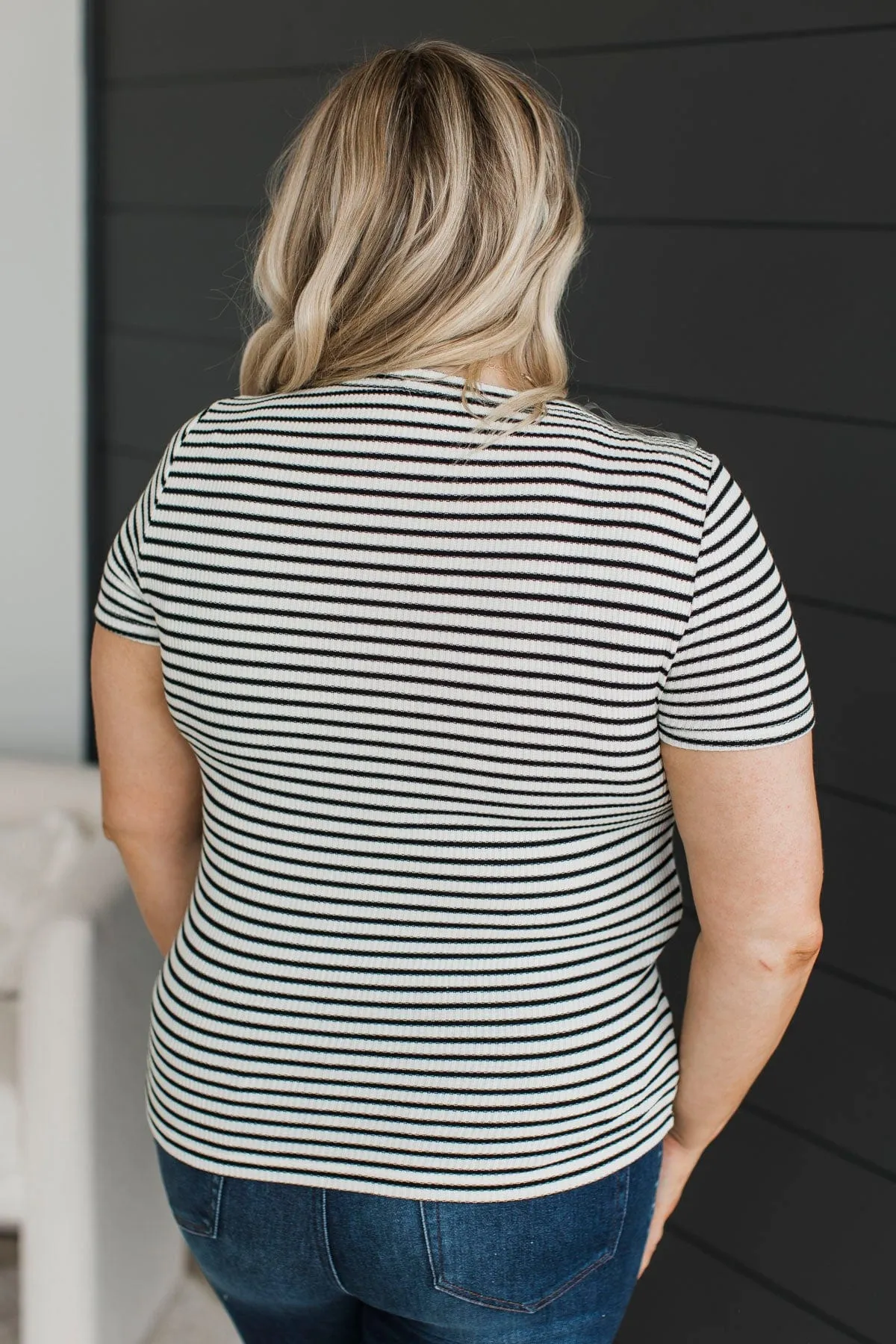 On The Other Side Striped Top- Ivory & Black