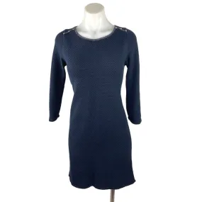 Promod Blue Waffle Knit Rib Trim Crewneck 3/4 Sleeve Career Office Shift Dress M