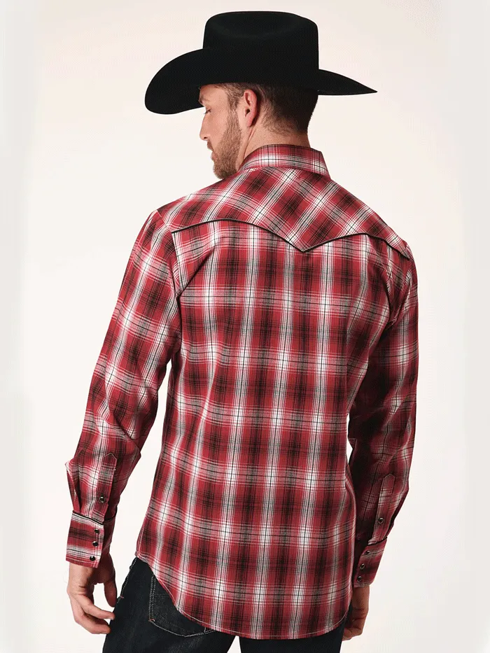 Roper 1-01-086-0139 Mens Long Sleeve Snap Plaid Western Shirt Red