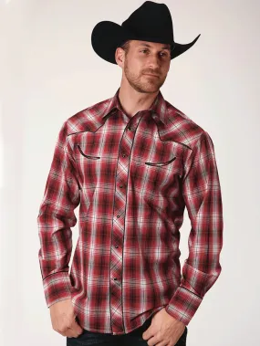 Roper 1-01-086-0139 Mens Long Sleeve Snap Plaid Western Shirt Red