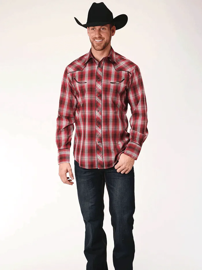 Roper 1-01-086-0139 Mens Long Sleeve Snap Plaid Western Shirt Red