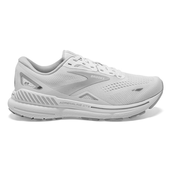 Women's Brooks Adrenaline GTS 23, White/Oyster/Silver, 12 D