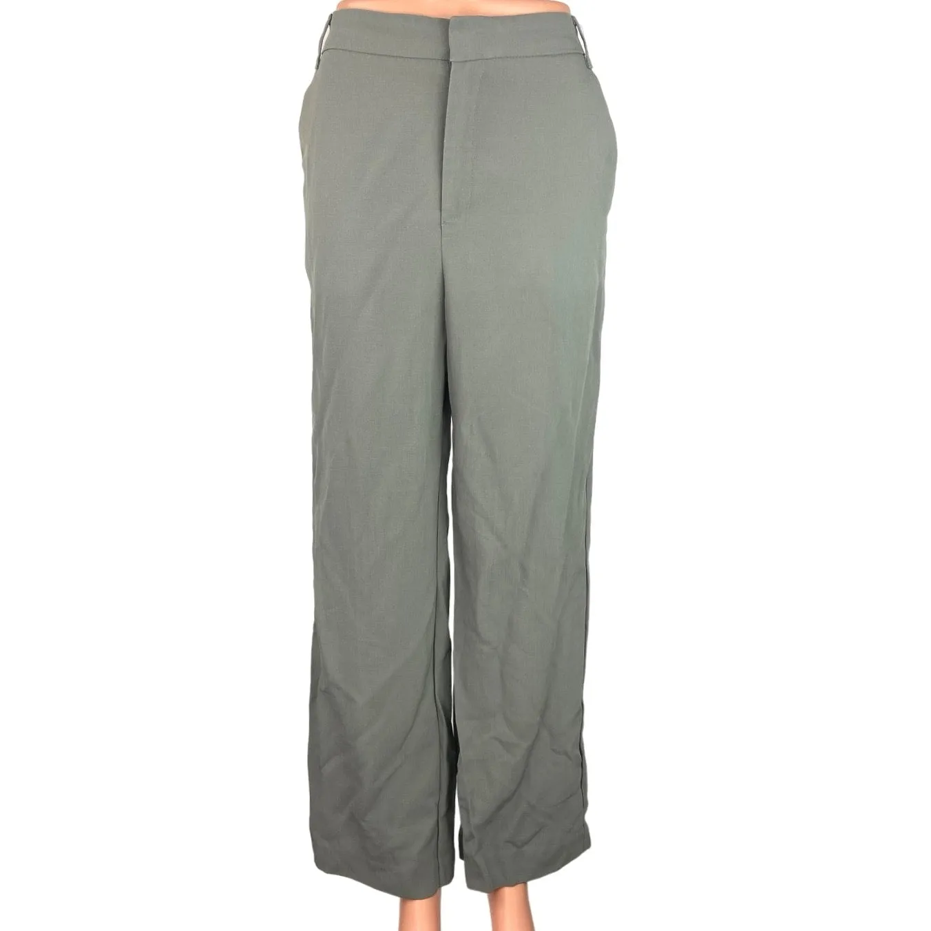 Zara Gray Green High Waisted Ankle Zip Pockets Career Office Wide Leg Pants Size M