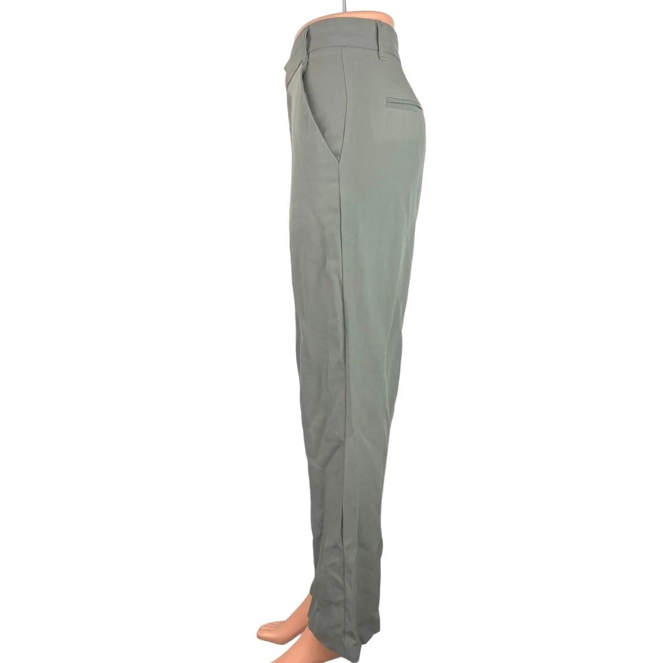 Zara Gray Green High Waisted Ankle Zip Pockets Career Office Wide Leg Pants Size M