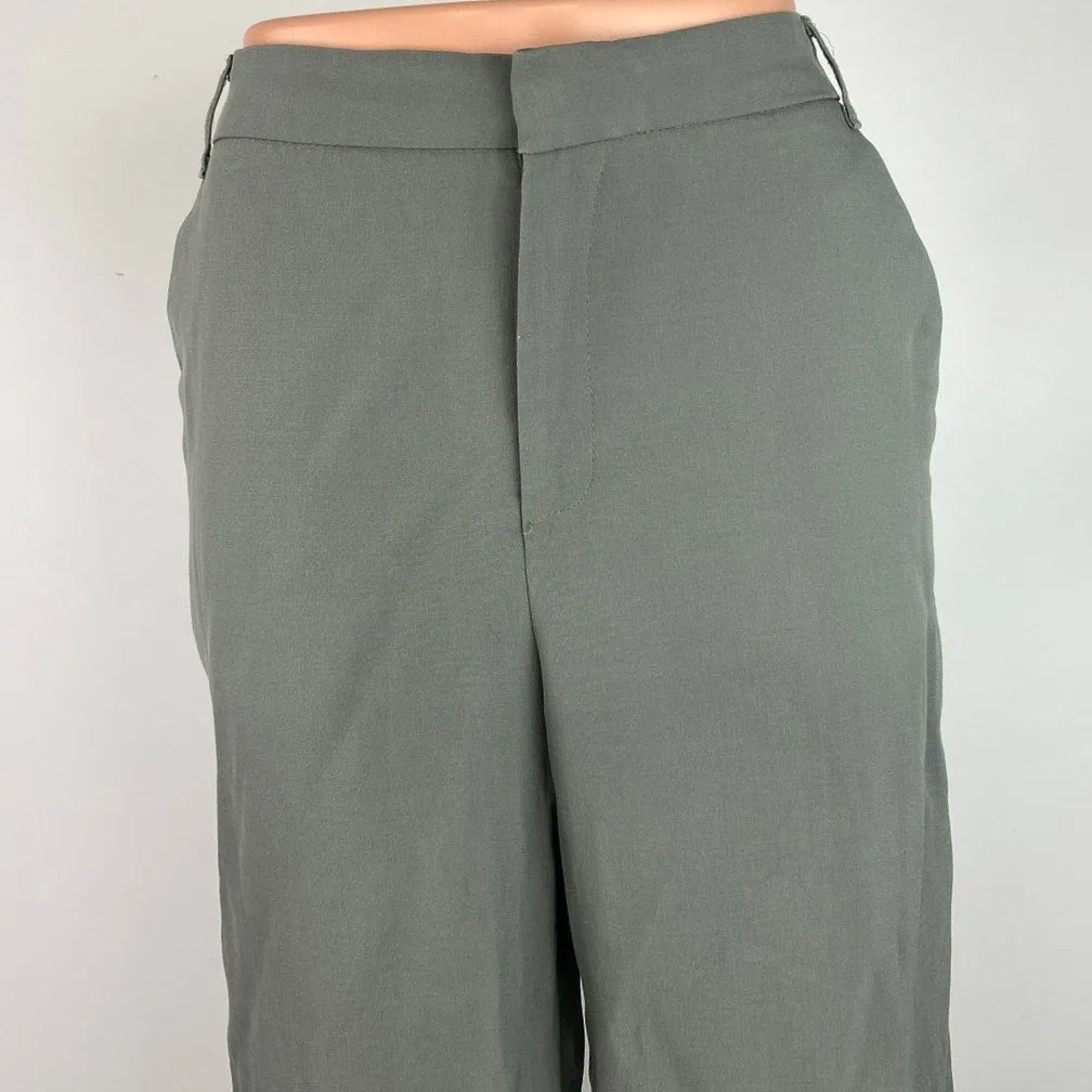 Zara Gray Green High Waisted Ankle Zip Pockets Career Office Wide Leg Pants Size M